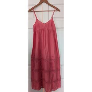 Feather Bone Anthropologie Pink Cotton Silk Lace Slip Dress